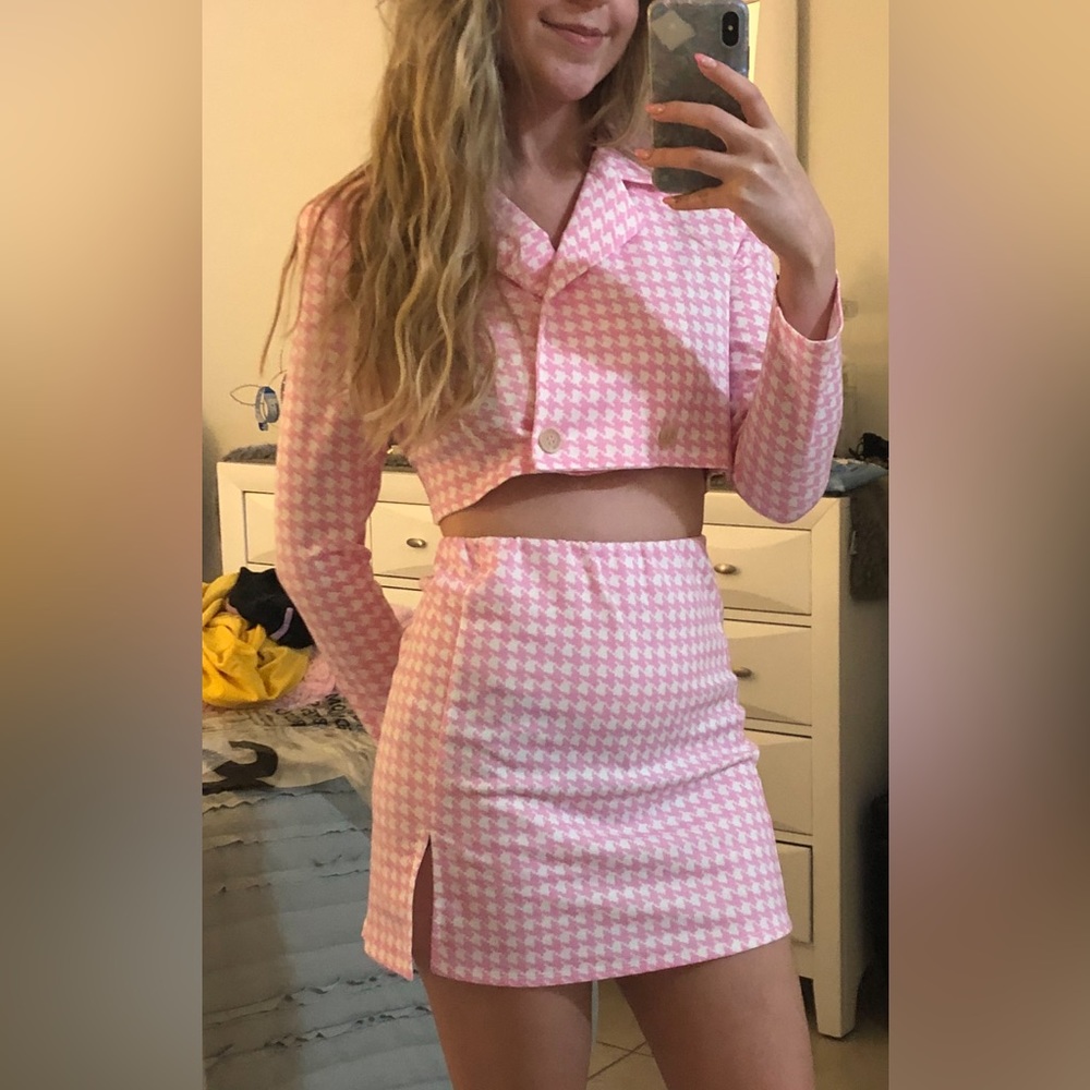 Houndstooth Pink Set Top and Bottom